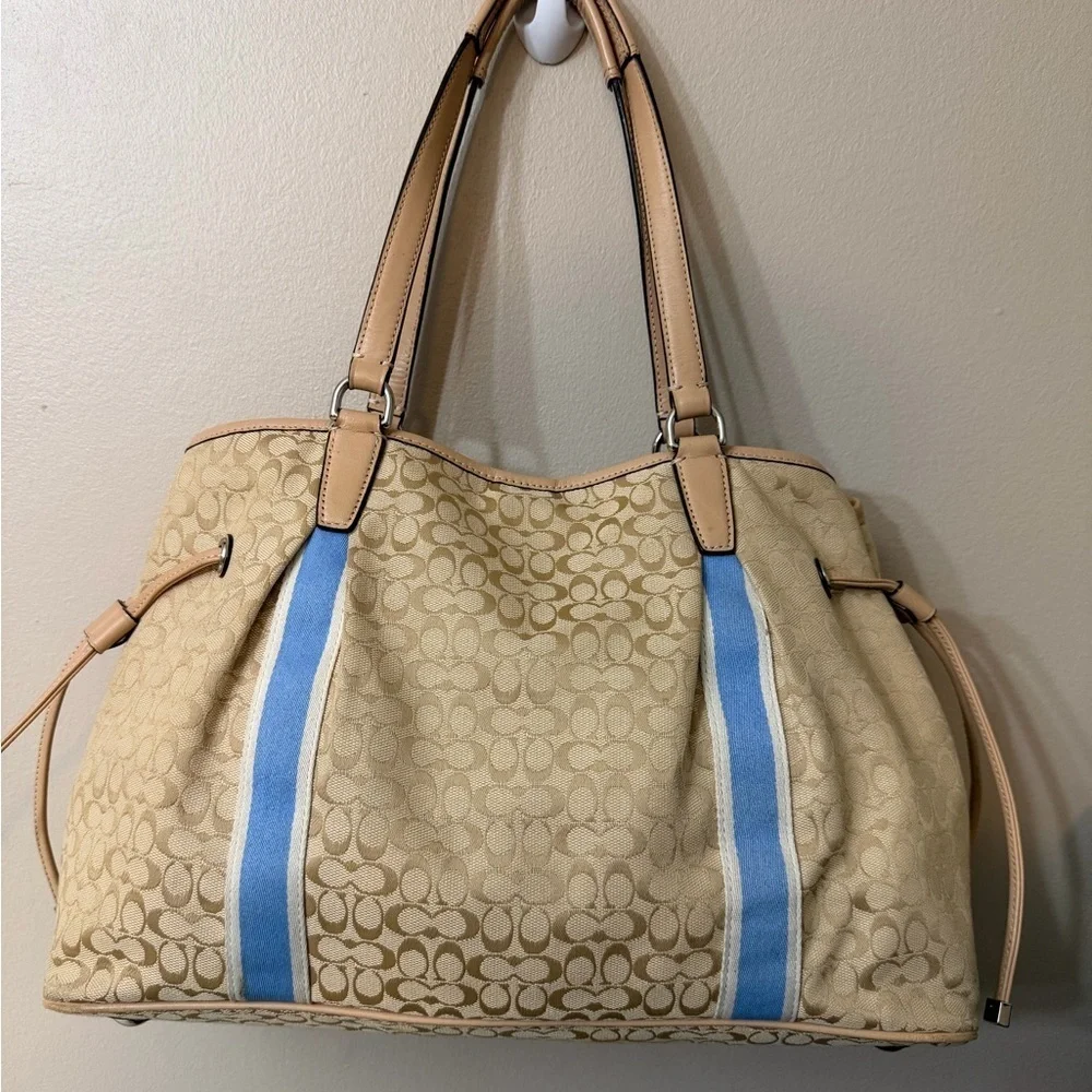Coach Tan and Blue Shoulder Bag#F26130